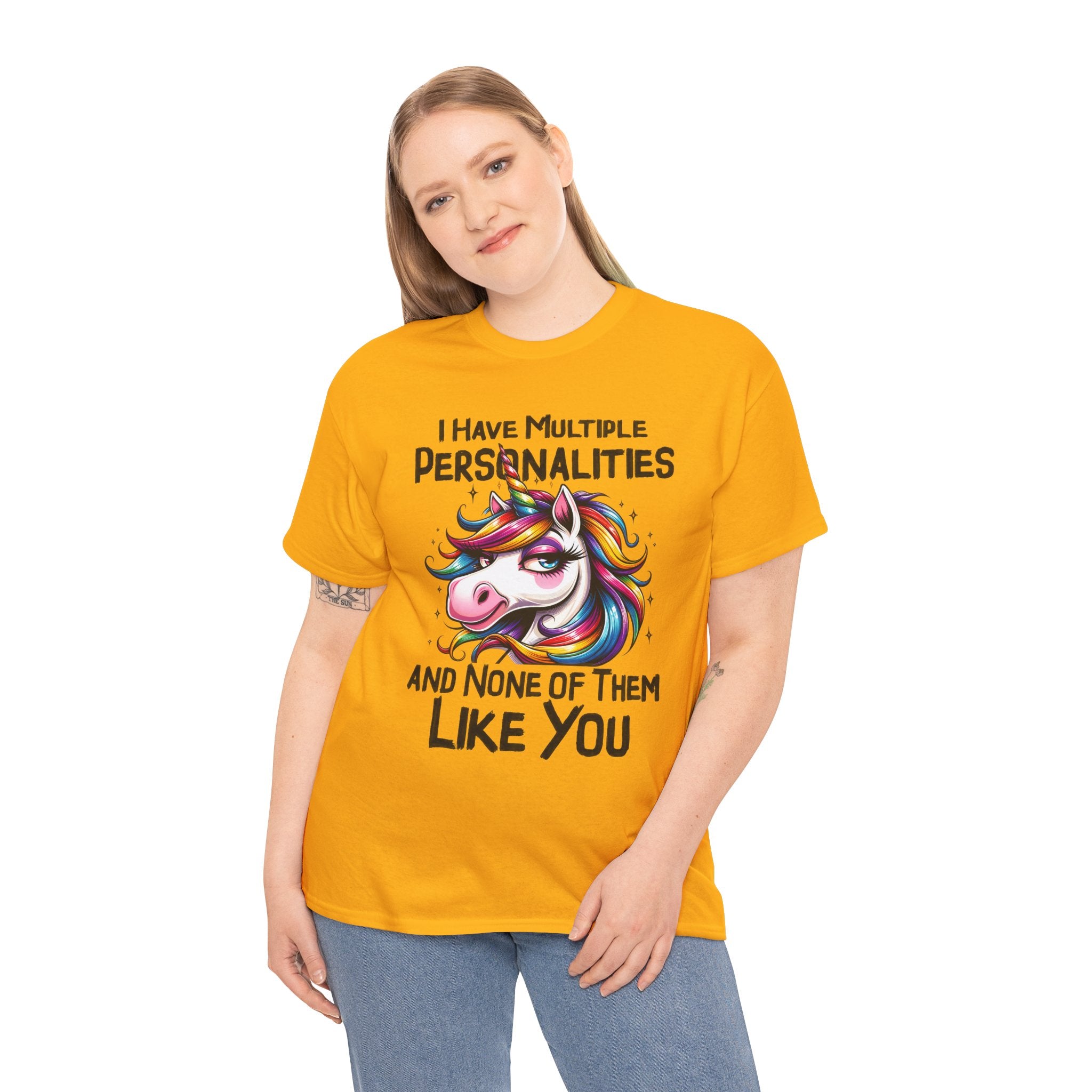 Unicorn Personality Tee — "I Have Multiple Personalities and None of Them Like You" Funny Graphic T-Shirt