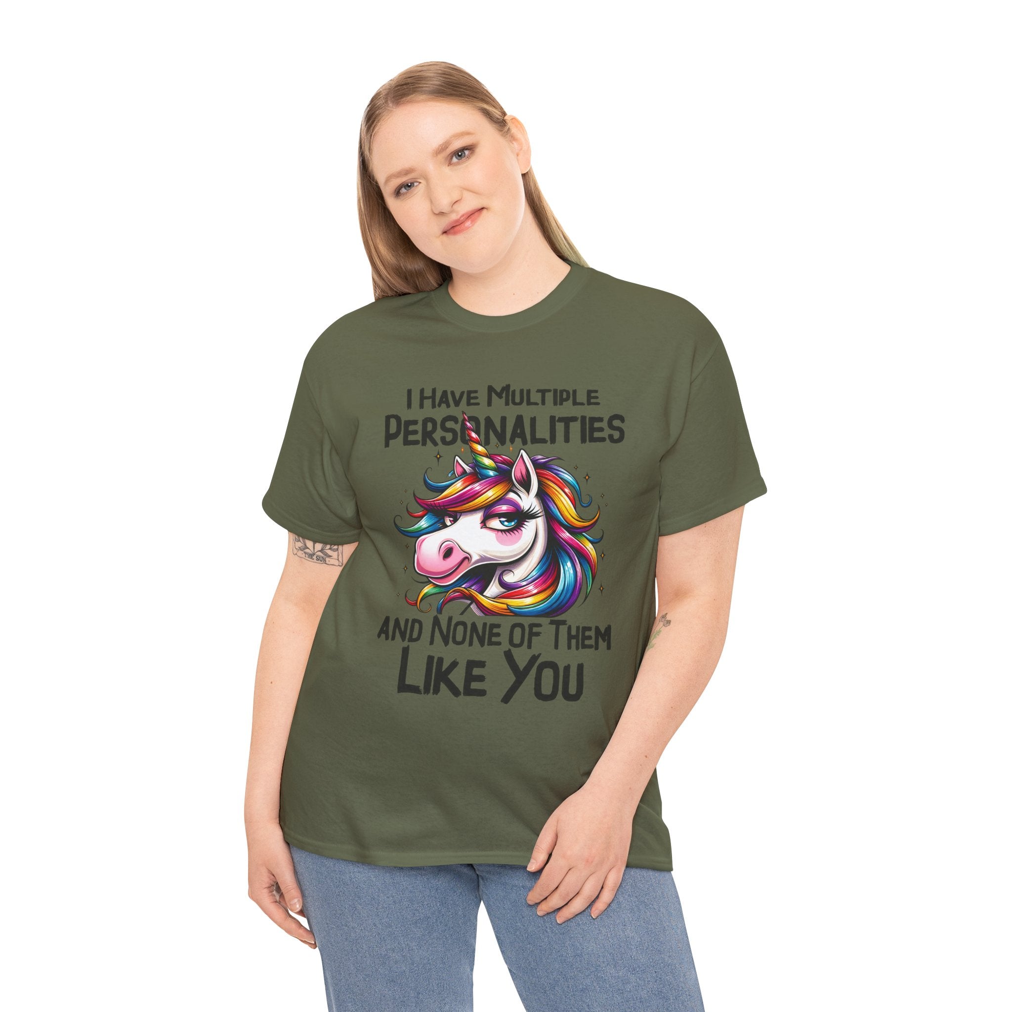 Unicorn Personality Tee — "I Have Multiple Personalities and None of Them Like You" Funny Graphic T-Shirt