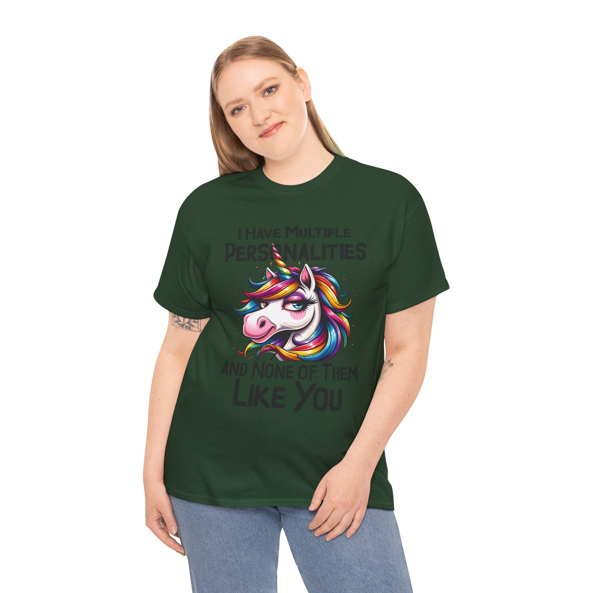 Unicorn Personality Tee — "I Have Multiple Personalities and None of Them Like You" Funny Graphic T-Shirt