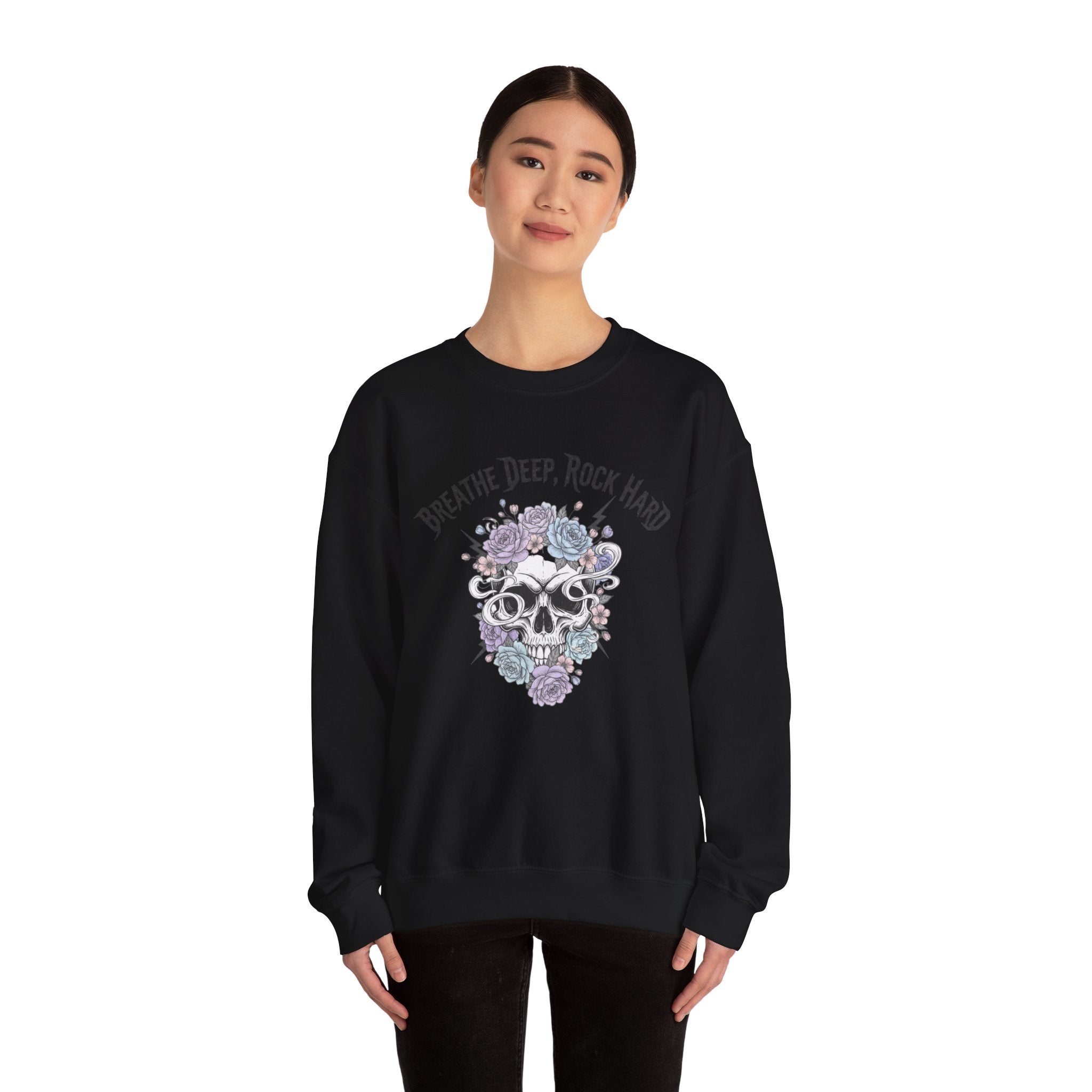 Breathe Deep Rock Hard Sweatshirt | metal font shirt, gothic wellness quote