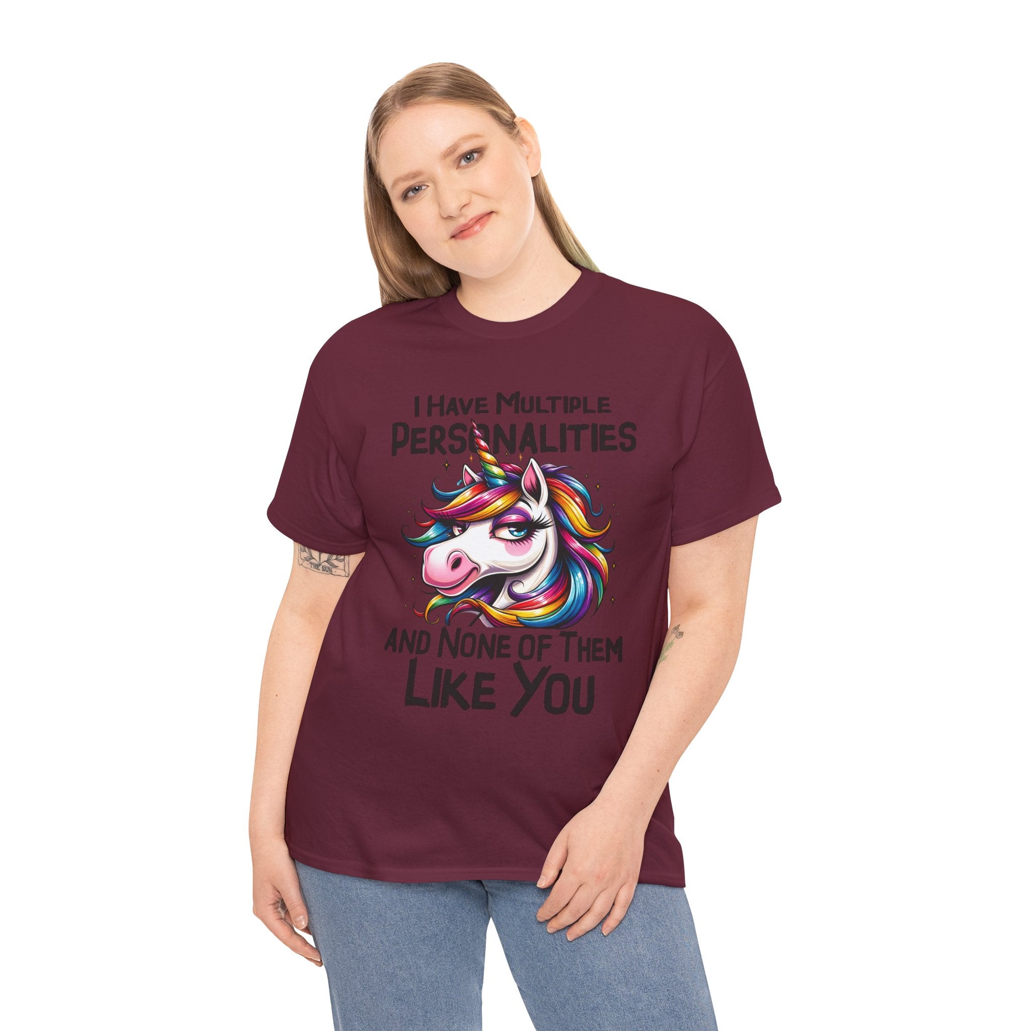Unicorn Personality Tee — "I Have Multiple Personalities and None of Them Like You" Funny Graphic T-Shirt