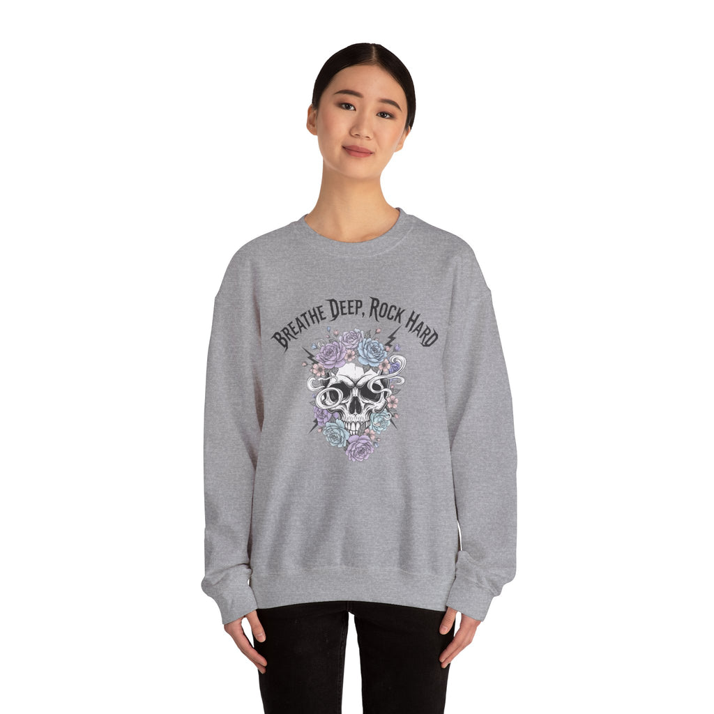 Breathe Deep Rock Hard Sweatshirt | metal font shirt, gothic wellness quote