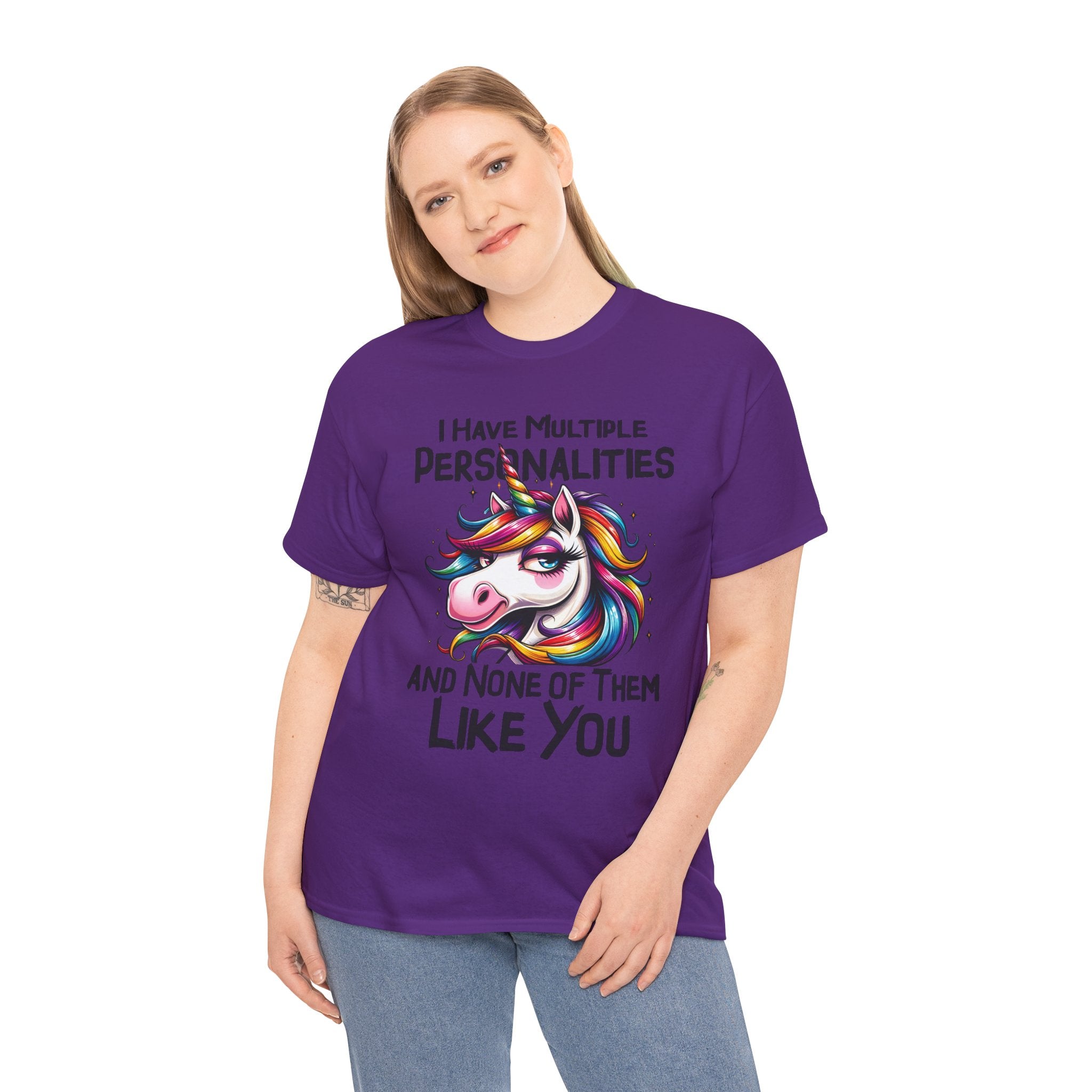 Unicorn Personality Tee — "I Have Multiple Personalities and None of Them Like You" Funny Graphic T-Shirt