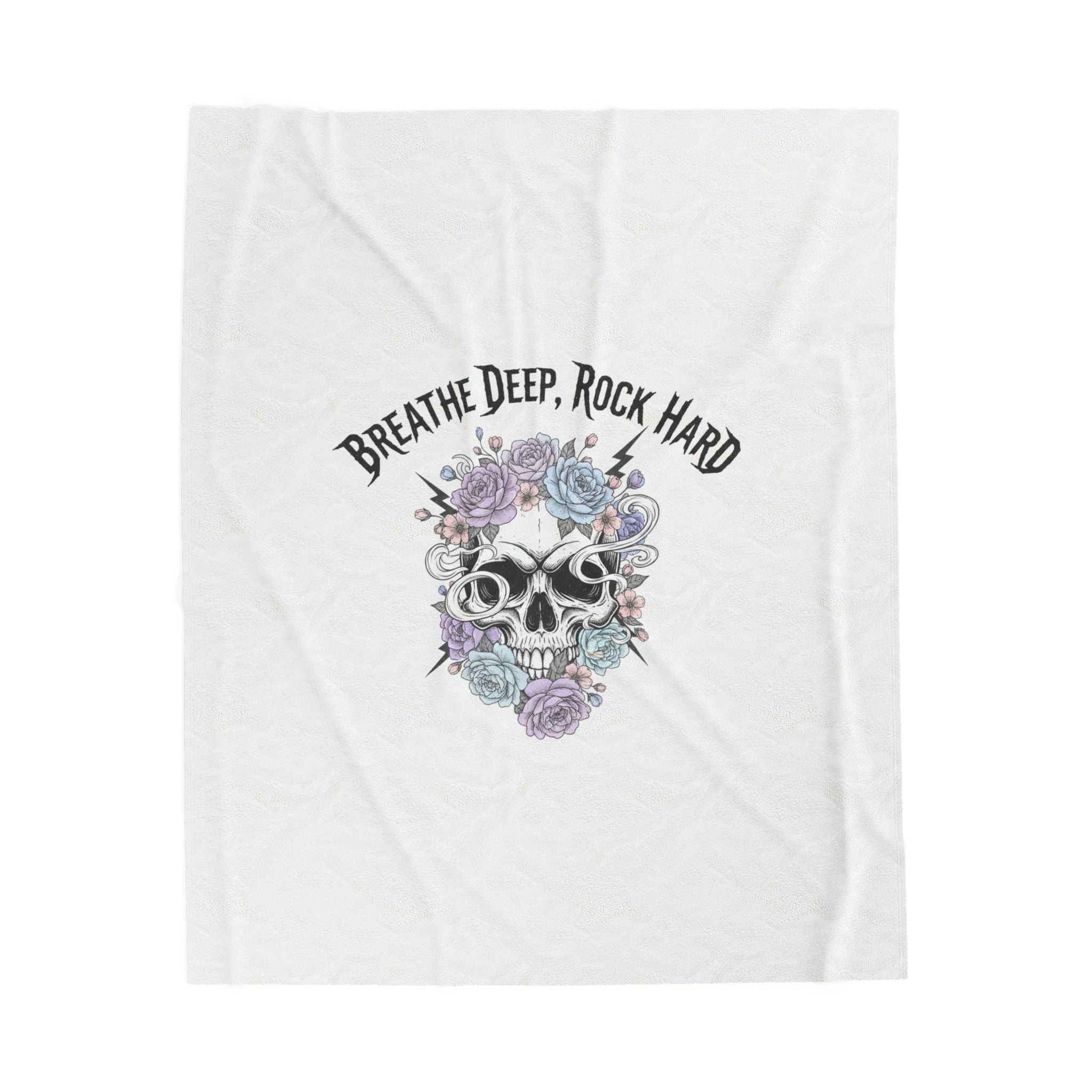 Breathe Deep Rock Hard Velveteen Plush Blanket | gothic wellness, metal font