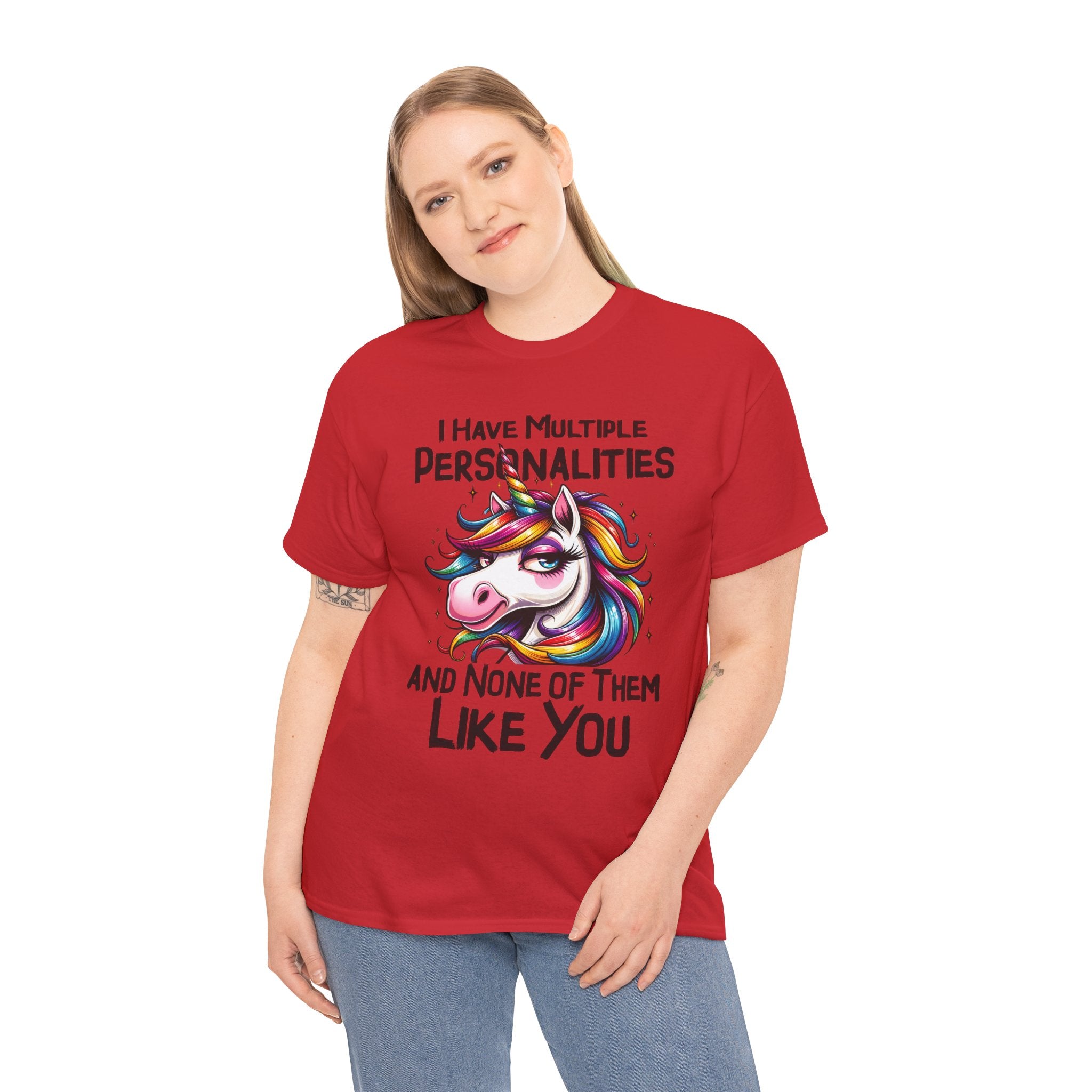 Unicorn Personality Tee — "I Have Multiple Personalities and None of Them Like You" Funny Graphic T-Shirt